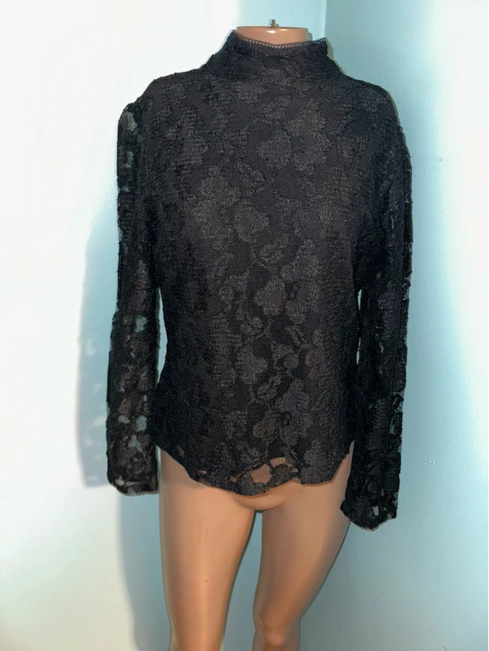 Pursuits, Ltd. romantic whimsy black lace blouse size PM